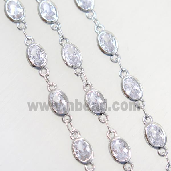 copper chain paved zircon, oval, platinum plated