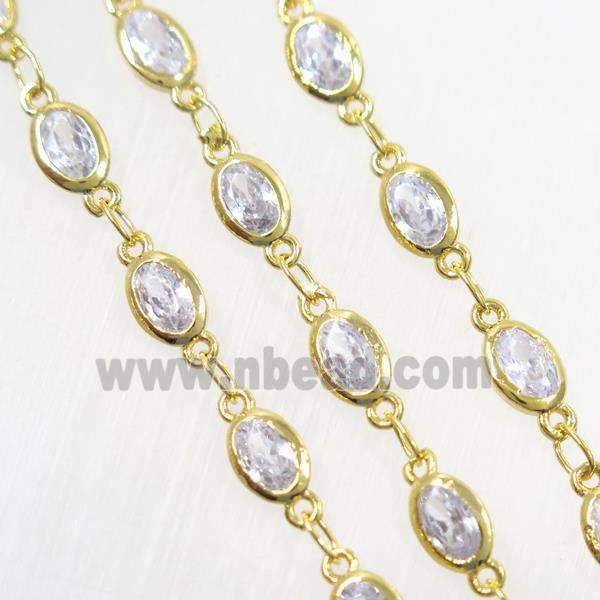 copper chain paved zircon, oval, gold plated