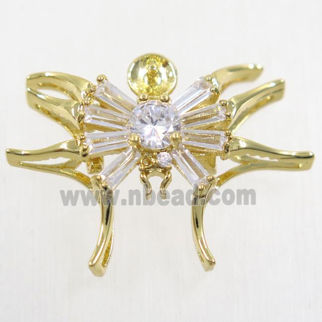 copper spider pendant paved zircon, gold plated
