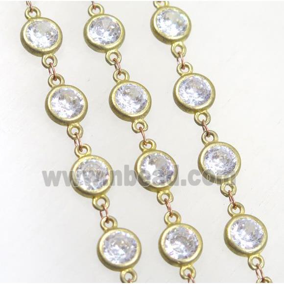 copper chain paved zircon, brass, gold plated