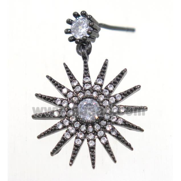 copper starburst earring studs paved zircon, black plated