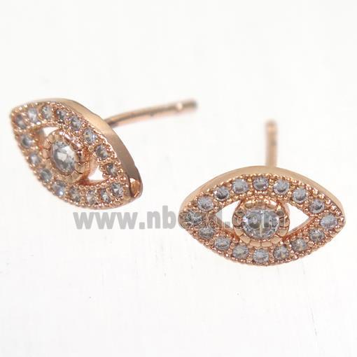 copper evil eye earring studs paved zircon, rose gold