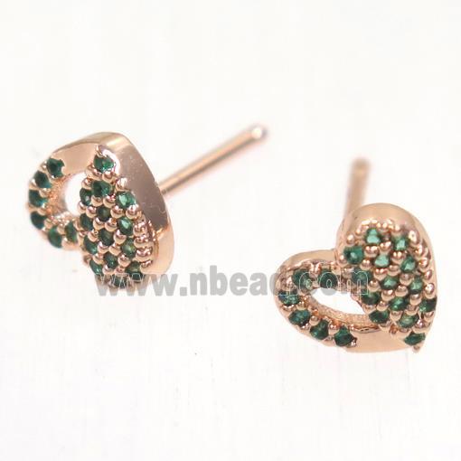 copper Heart earring studs paved zircon, rose gold