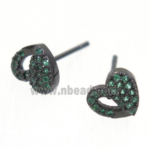 copper Heart earring studs paved zircon, black plated