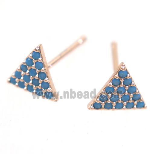 copper triangle earring studs paved zircon, rose gold