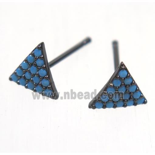 copper triangle earring studs paved zircon, black plated