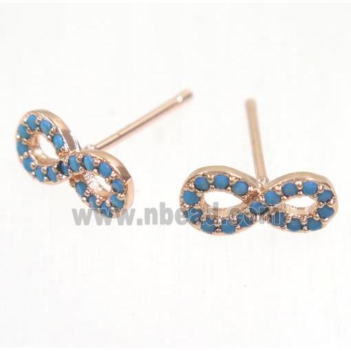 copper infinity earring studs paved zircon, rose gold