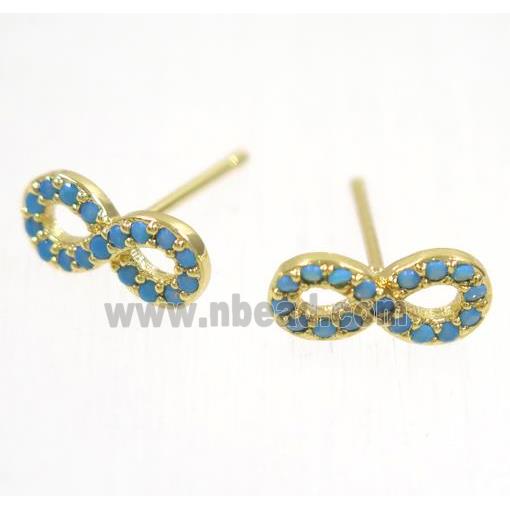 copper infinity earring studs paved zircon, gold plated