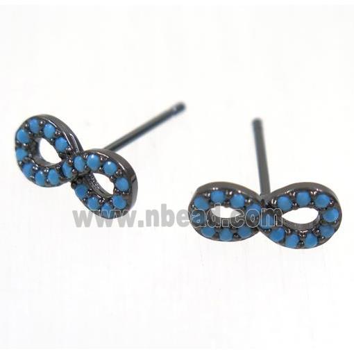 copper infinity earring studs paved zircon, black plated
