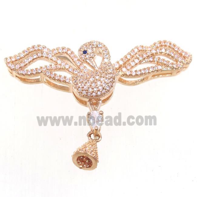 copper birds pendants bail paved zircon, rose gold