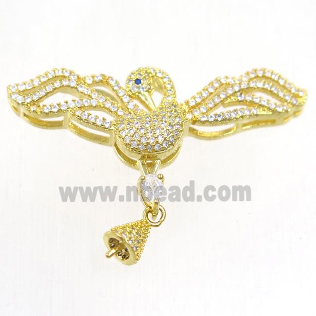 copper birds pendants bail paved zircon, gold plated