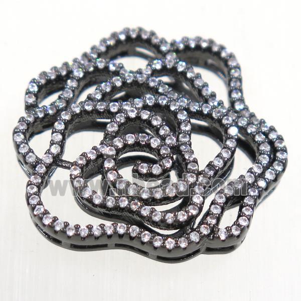 copper flower connector paved zircon, black plated
