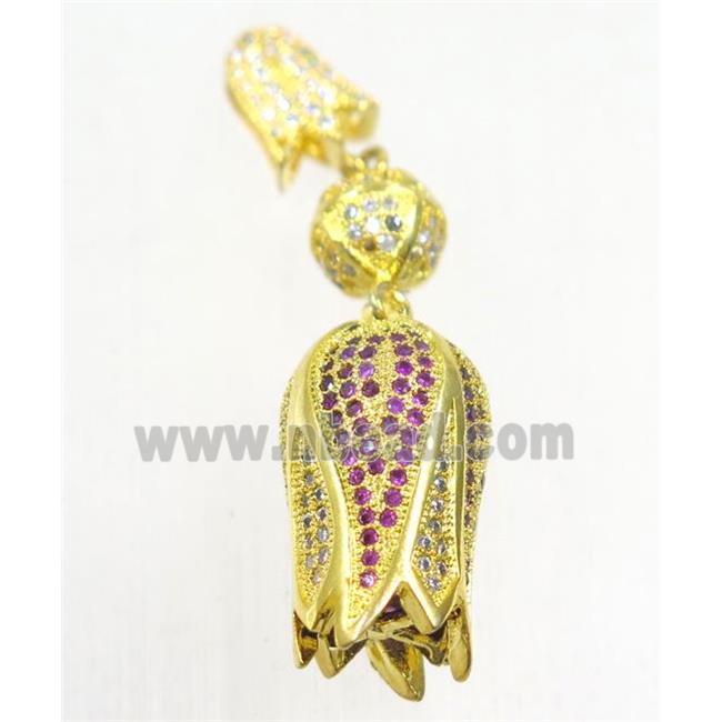 copper tassel bail paved zircon, gold plated