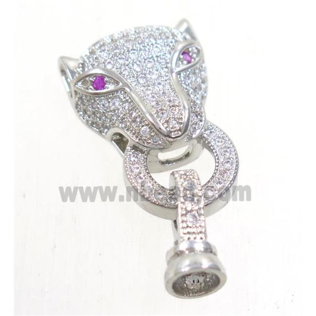 copper pantherhead tassil bail paved zircon, platinum plated