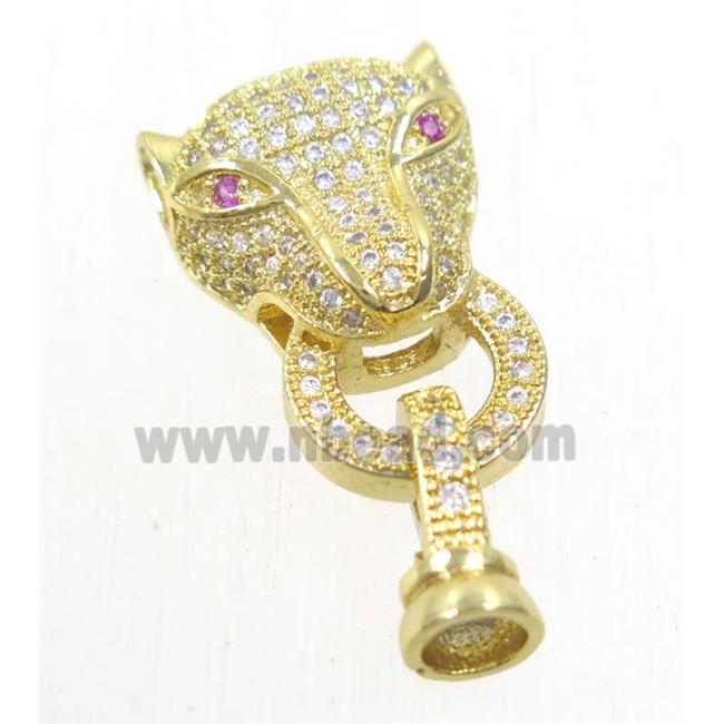copper leopardHead tassil bail paved zircon, gold plated