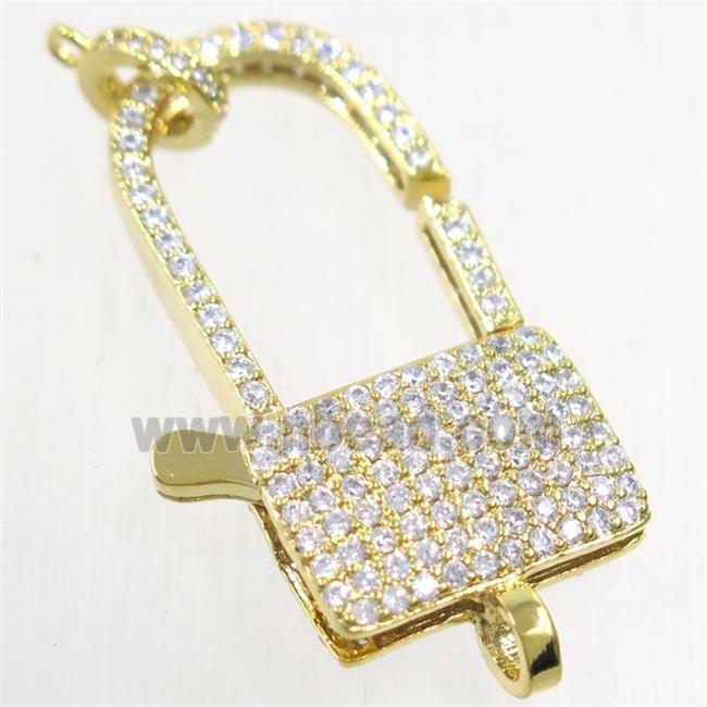 copper lock Clasp paved zircon, gold plated