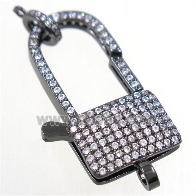 copper lock Clasp paved zircon, black plated