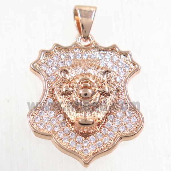 copper leo pendants paved zircon, rose gold