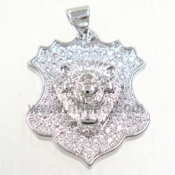 copper leo pendants paved zircon, platinum plated