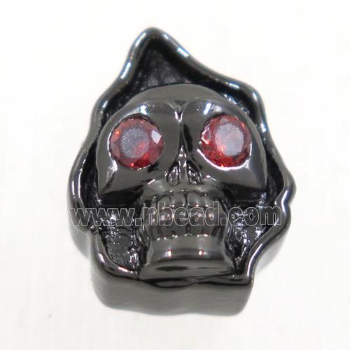copper skull beads paved zircon, black plated
