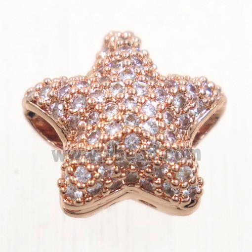 copper star beads paved zircon, rose gold
