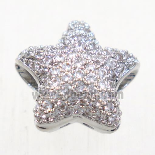 copper star beads paved zircon, platinum plated