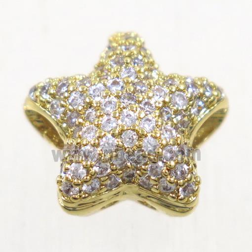 copper star beads paved zircon, gold plated