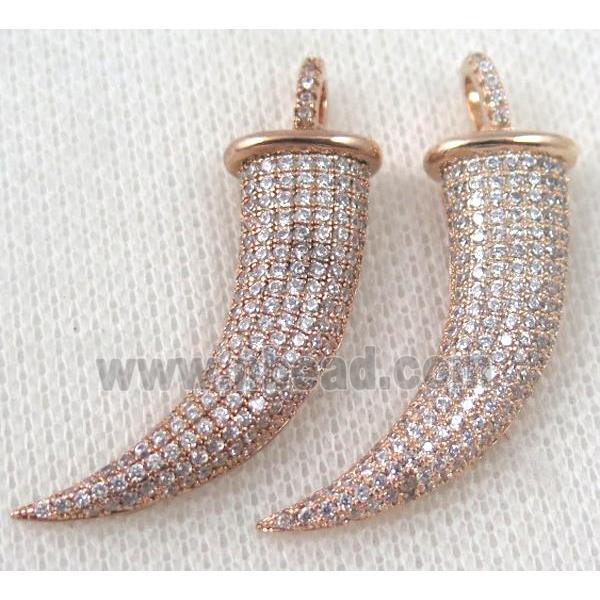 copper pendant paved zircon, horn, rose gold