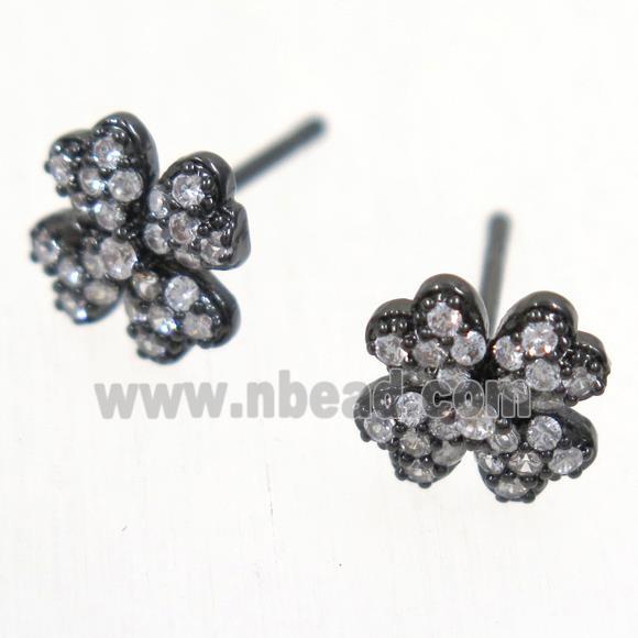 copper clover earring studs paved zircon, black plated