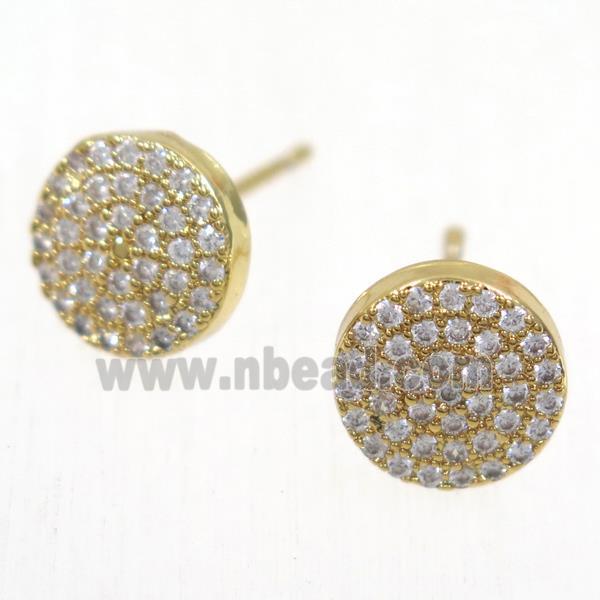 copper circle earring studs paved zircon, gold plated