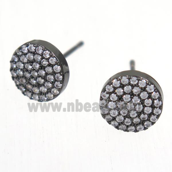 copper circle earring studs paved zircon, black plated