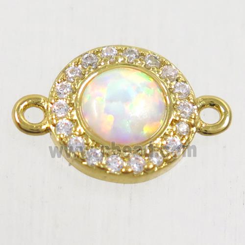copper circle connector paved zircon with fire opal, gold plated