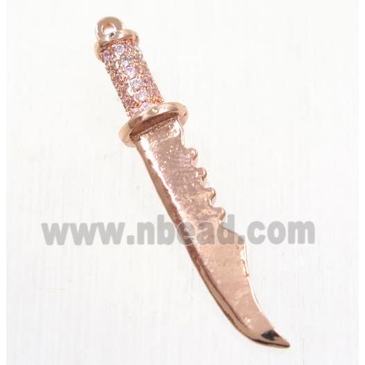 copper pendant paved zircon, knife, rose gold