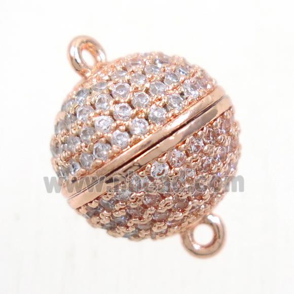 round copper ball magnetic clasp paved zircon, rose gold
