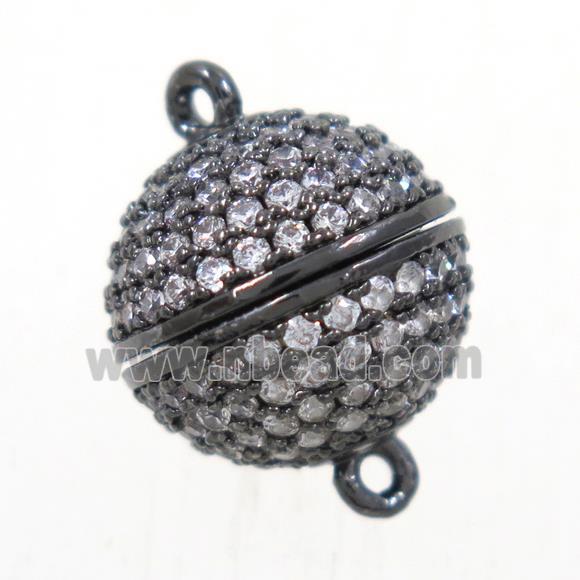 round copper ball magnetic clasp paved zircon, black plated