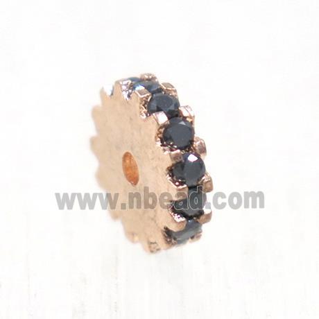 copper rondelle beads pave zircon, rose gold