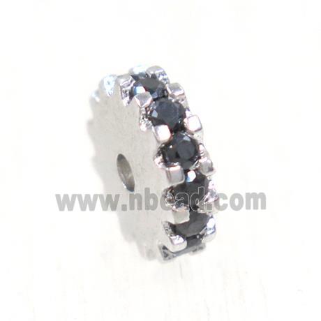 copper rondelle beads pave black zircon, platinum plated