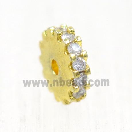 copper rondelle beads pave zircon, wheel, gold plated