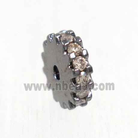 copper rondelle beads pave champagne zircon, black plated