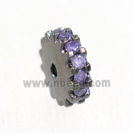 copper rondelle beads pave lavender zircon, black plated