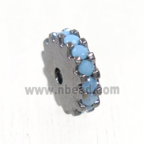 copper rondelle beads pave zircon, black plated