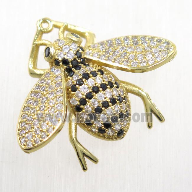 copper honeybee pendant paved zircon, gold plated