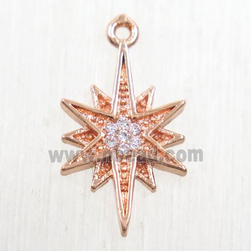 copper northstar pendant paved zircon, rose gold
