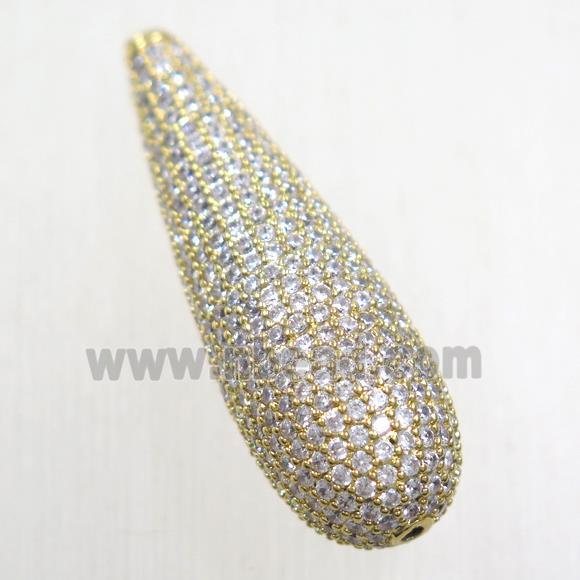 copper teardrop beads paved zircon, gold plated