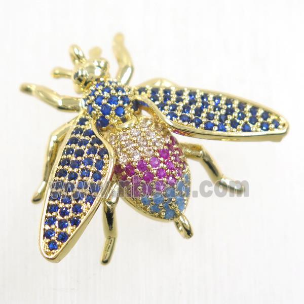 copper honeybee charm connector paved zircon, gold plated