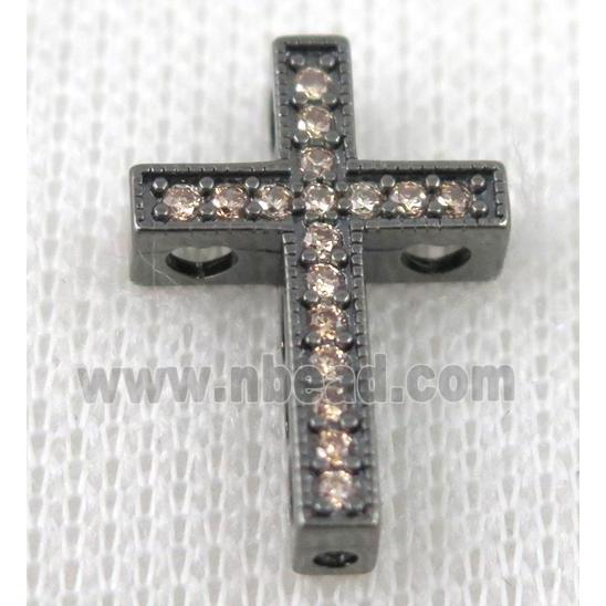 copper bead pave zircon, cross, black plated