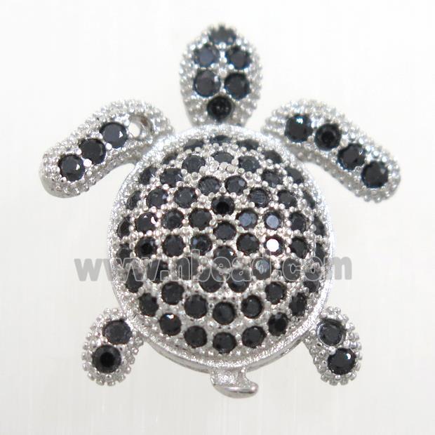 copper Tortoise beads paved black zircon, platinum plated