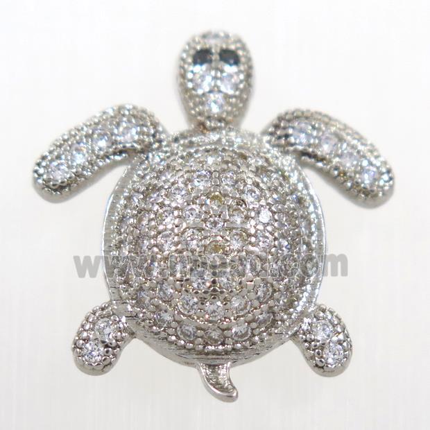 copper Tortoise beads paved zircon, platinum plated