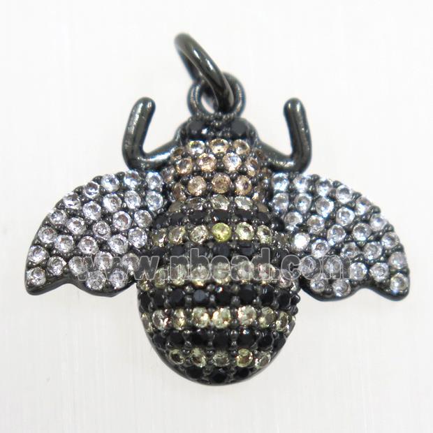 copper Honeybee charm pendants paved zircon, black plated