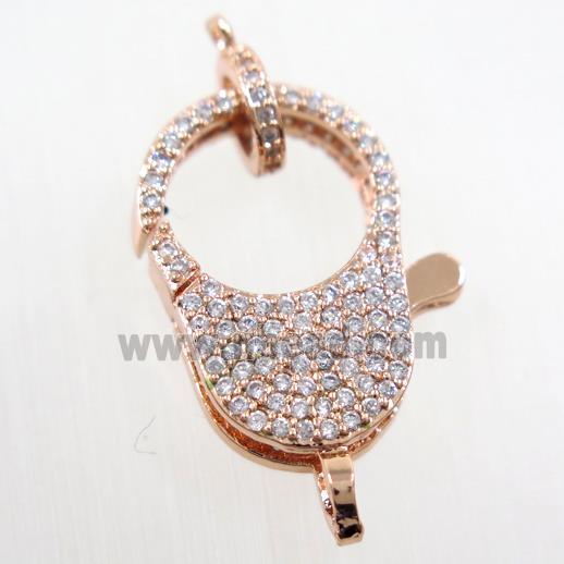 copper Lobster Clasp paved zircon, rose gold